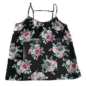 Divided Women’s Semi-Sheer Ladder Back Tank Black Floral Size 10